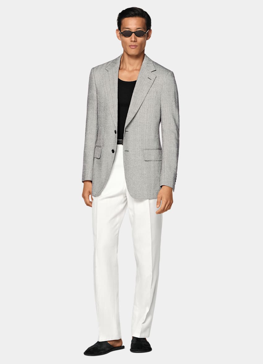 SUITSUPPLY Verano Seda, lino y lana de Marling & Evans, Reino Unido Blazer Milano negro punto de espiga corte Tailored