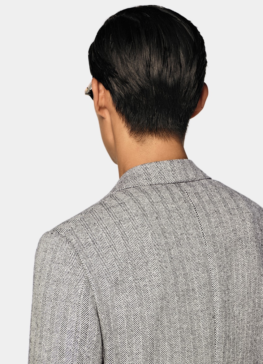 SUITSUPPLY Verano Seda, lino y lana de Marling & Evans, Reino Unido Blazer Milano negro punto de espiga corte Tailored