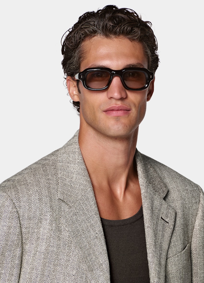 SUITSUPPLY Summer Silk Linen Wool by Marling & Evans, United Kingdom Mid Brown Herringbone Relaxed Fit Brera Blazer