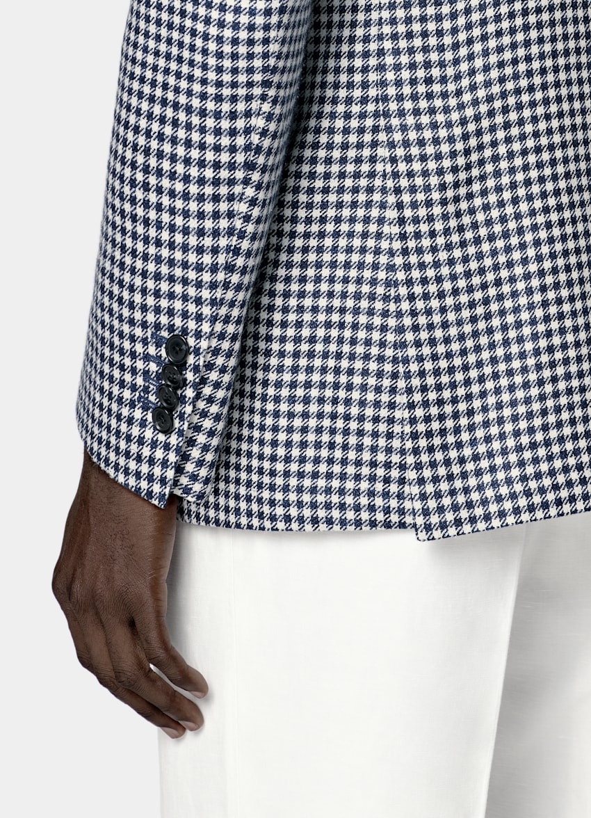 SUITSUPPLY Summer Wool Silk Linen by Marling & Evans, United Kingdom Navy Houndstooth Relaxed Fit Roma Blazer