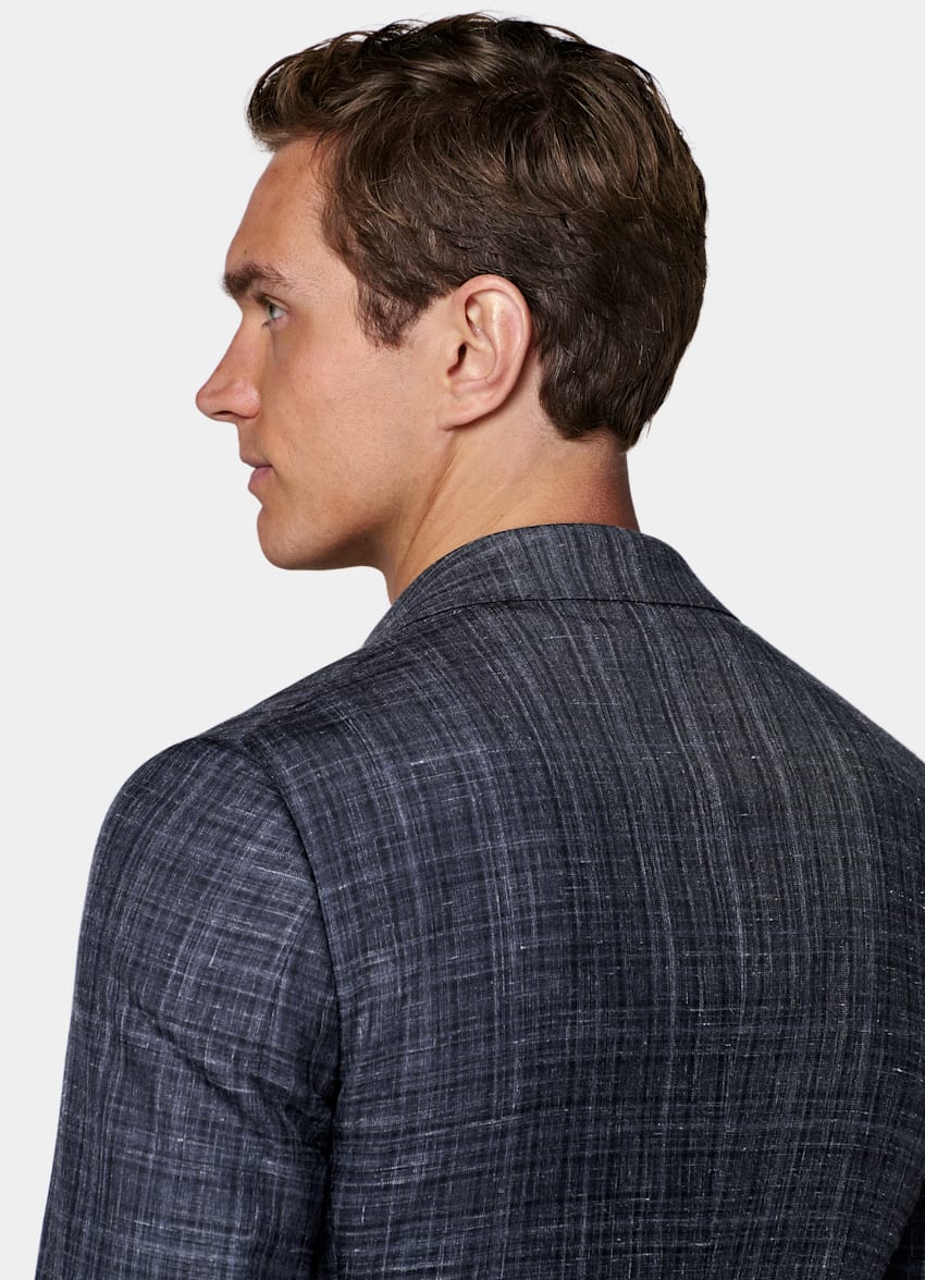 SUITSUPPLY Summer Cashmere Silk Linen by Piacenza, Italy Navy Checked Tailored Fit Havana Blazer