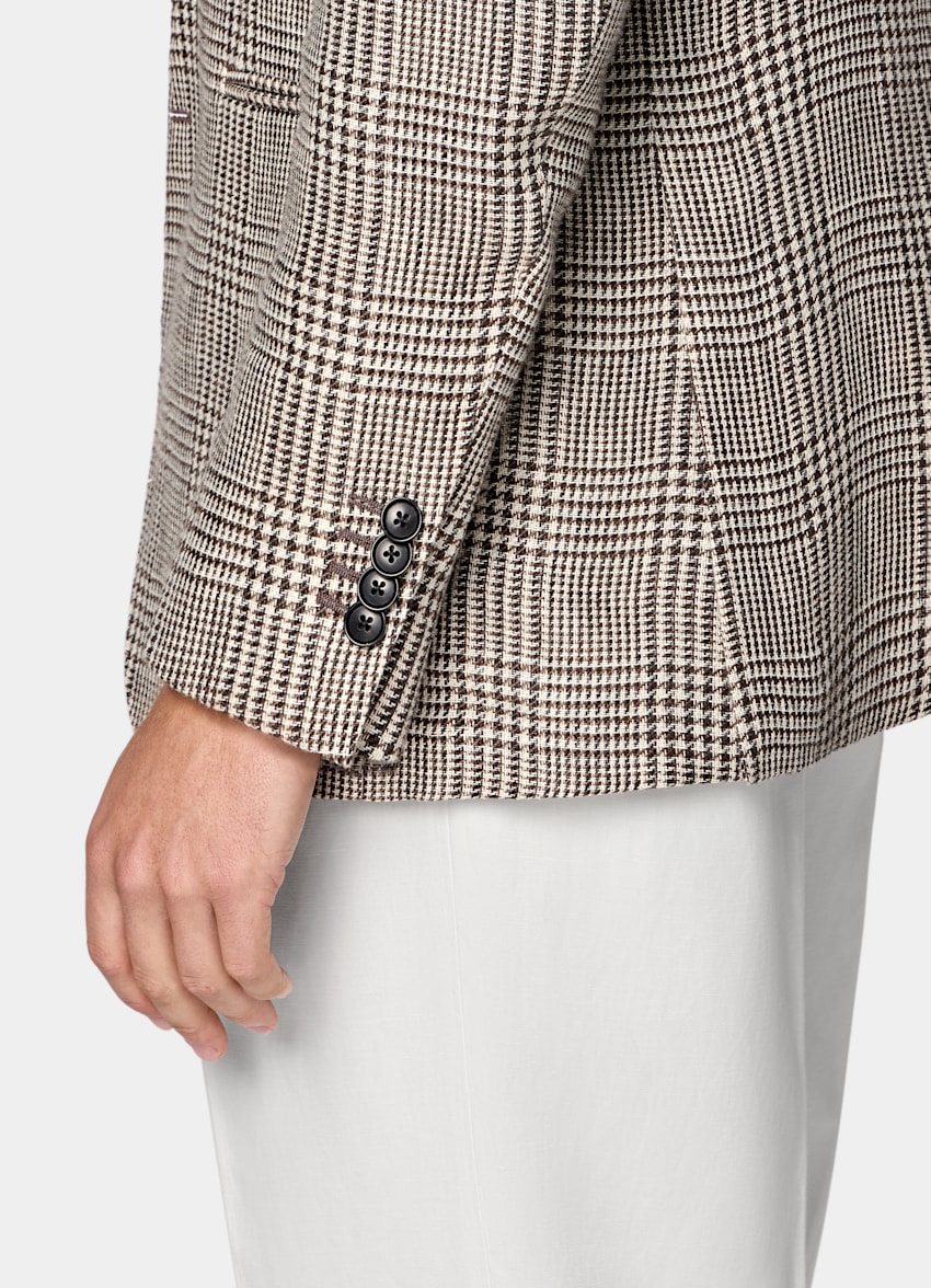 SUITSUPPLY Summer Pure Linen by Subalpino, Italy Mid Brown Checked Relaxed Fit Roma Blazer