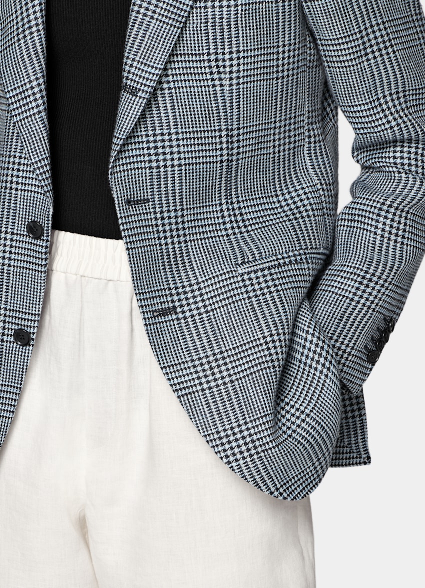 SUITSUPPLY Summer Pure Linen by Subalpino, Italy Light Blue Checked Relaxed Fit Roma Blazer