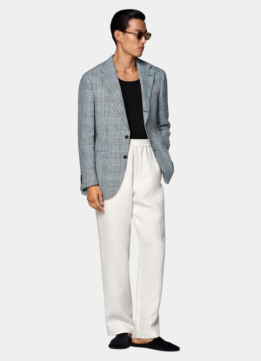 SUITSUPPLY Summer Pure Linen by Subalpino, Italy Light Blue Checked Relaxed Fit Roma Blazer