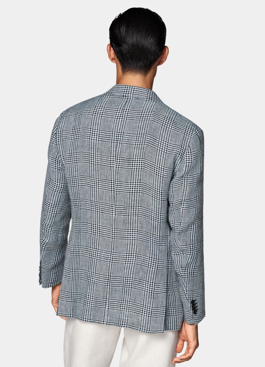 SUITSUPPLY Summer Pure Linen by Subalpino, Italy Light Blue Checked Relaxed Fit Roma Blazer