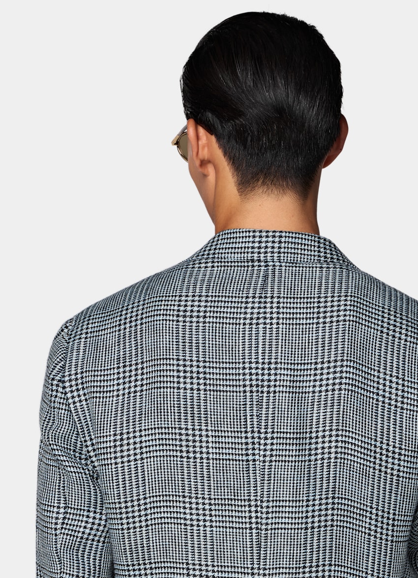 SUITSUPPLY Summer Pure Linen by Subalpino, Italy Light Blue Checked Relaxed Fit Roma Blazer