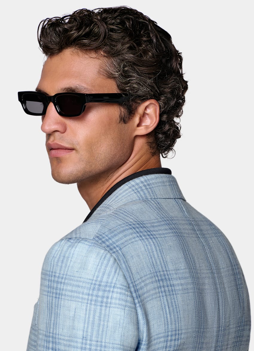 SUITSUPPLY Summer Pure Linen par Lanificio Ermenegildo Zegna, Italie Light Blue Checked Tailored Fit Havana Blazer