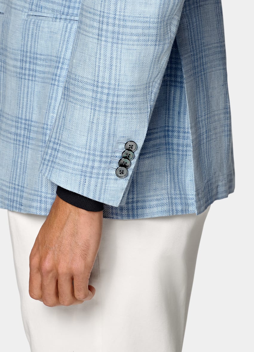 SUITSUPPLY Summer Pure Linen par Lanificio Ermenegildo Zegna, Italie Light Blue Checked Tailored Fit Havana Blazer
