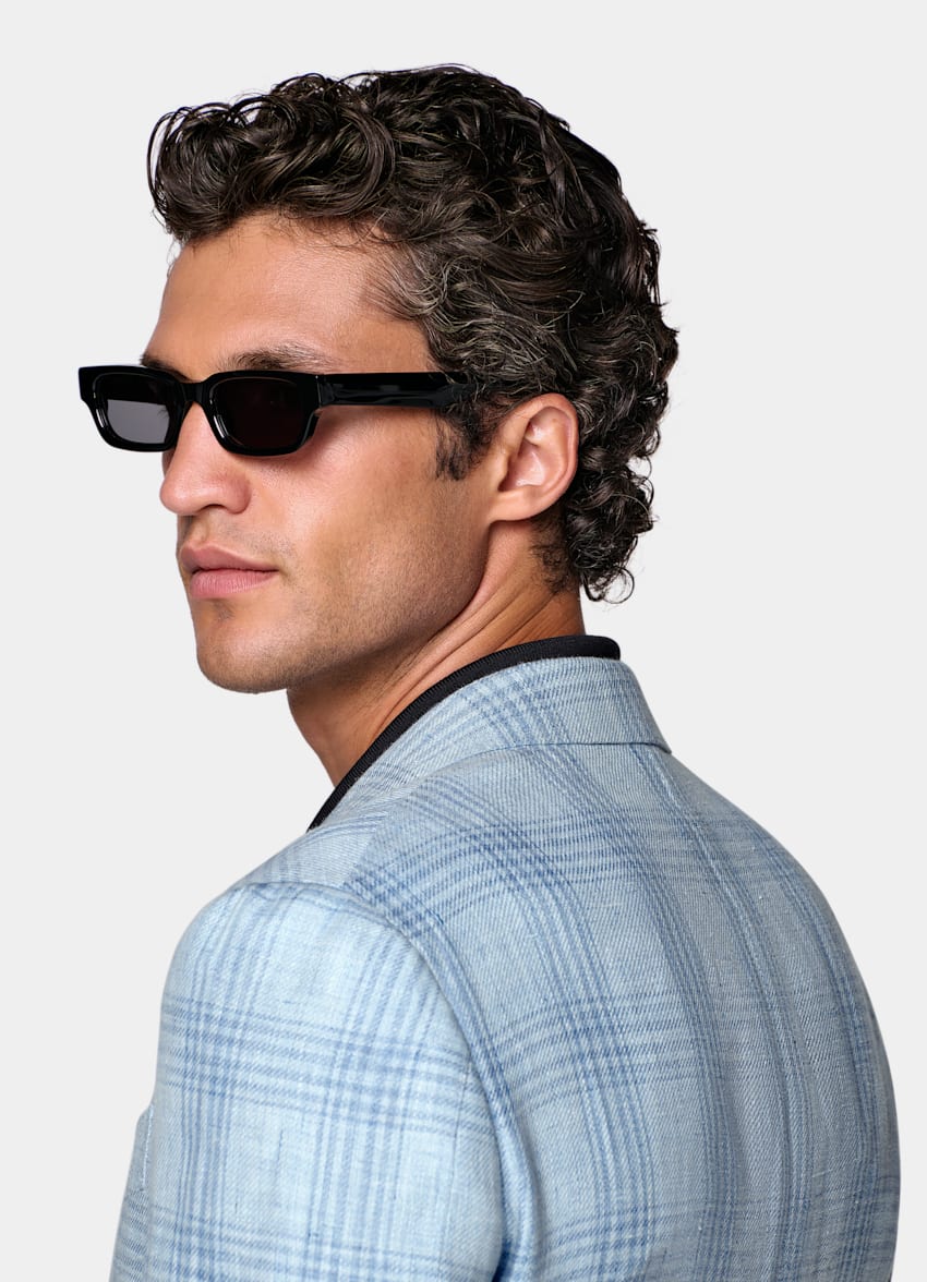 SUITSUPPLY Summer Pure Linen par Lanificio Ermenegildo Zegna, Italie Light Blue Checked Tailored Fit Havana Blazer