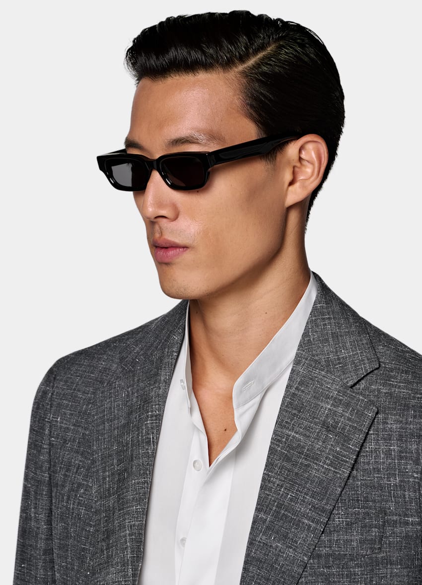 SUITSUPPLY Summer Wool Silk Linen by Rogna, Italy Dark Grey Tailored Fit Havana Blazer