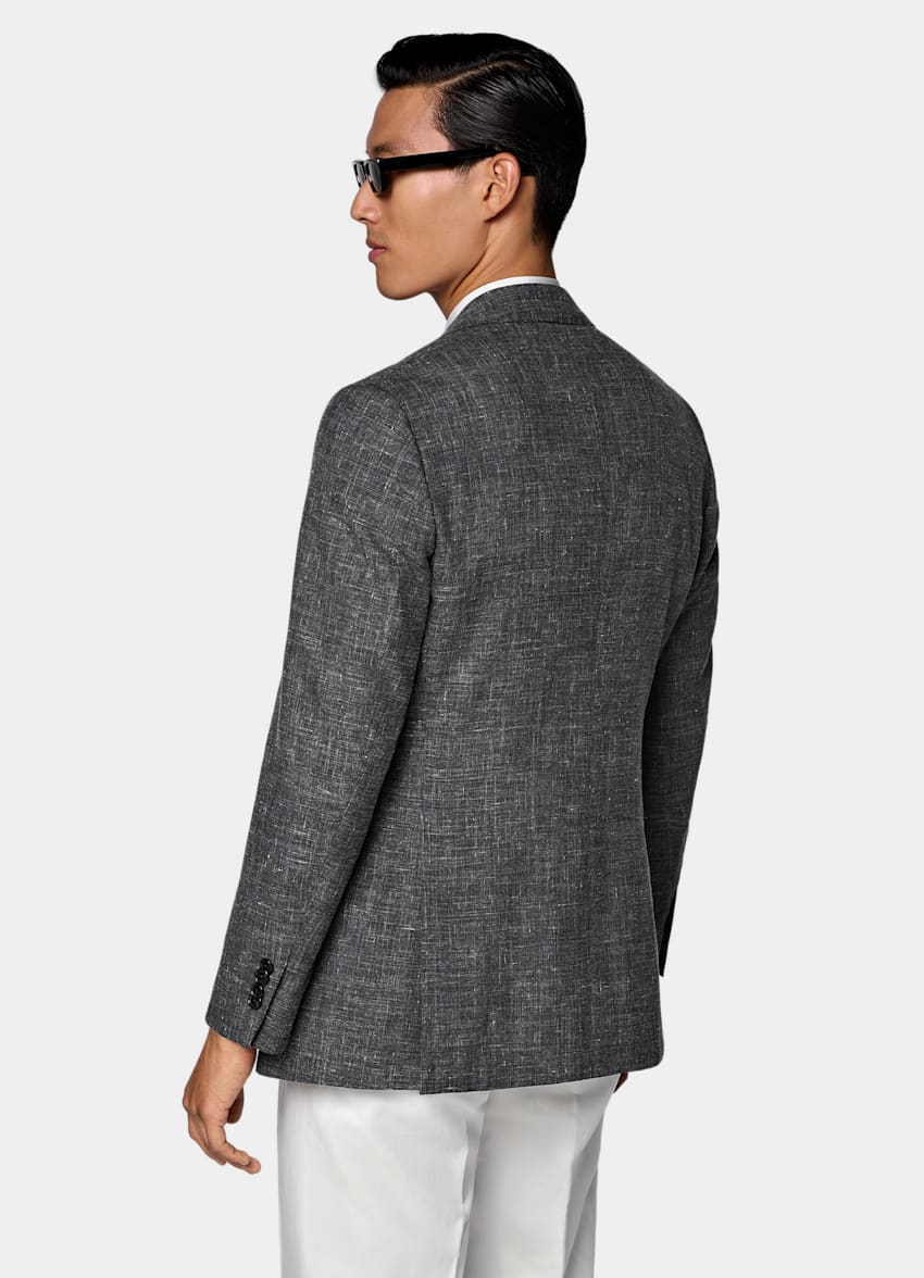 SUITSUPPLY Summer Wool Silk Linen by Rogna, Italy Dark Grey Tailored Fit Havana Blazer