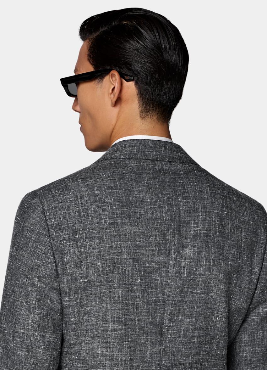 SUITSUPPLY Summer Wool Silk Linen by Rogna, Italy Dark Grey Tailored Fit Havana Blazer