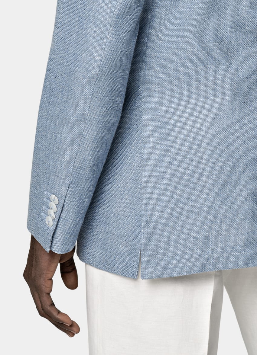 SUITSUPPLY Wool Silk Linen Cashmere by E.Thomas, Italy Light Blue Havana Blazer