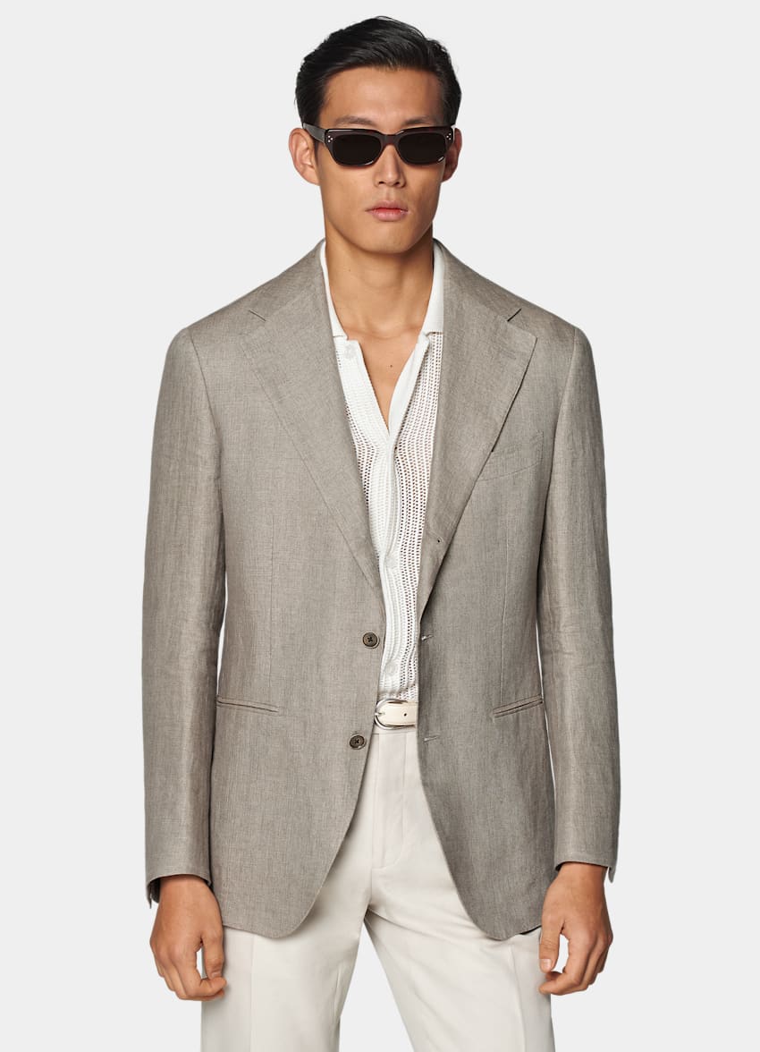SUITSUPPLY Summer Pure Linen by Angelico, Italy Light Brown Relaxed Fit Roma Blazer