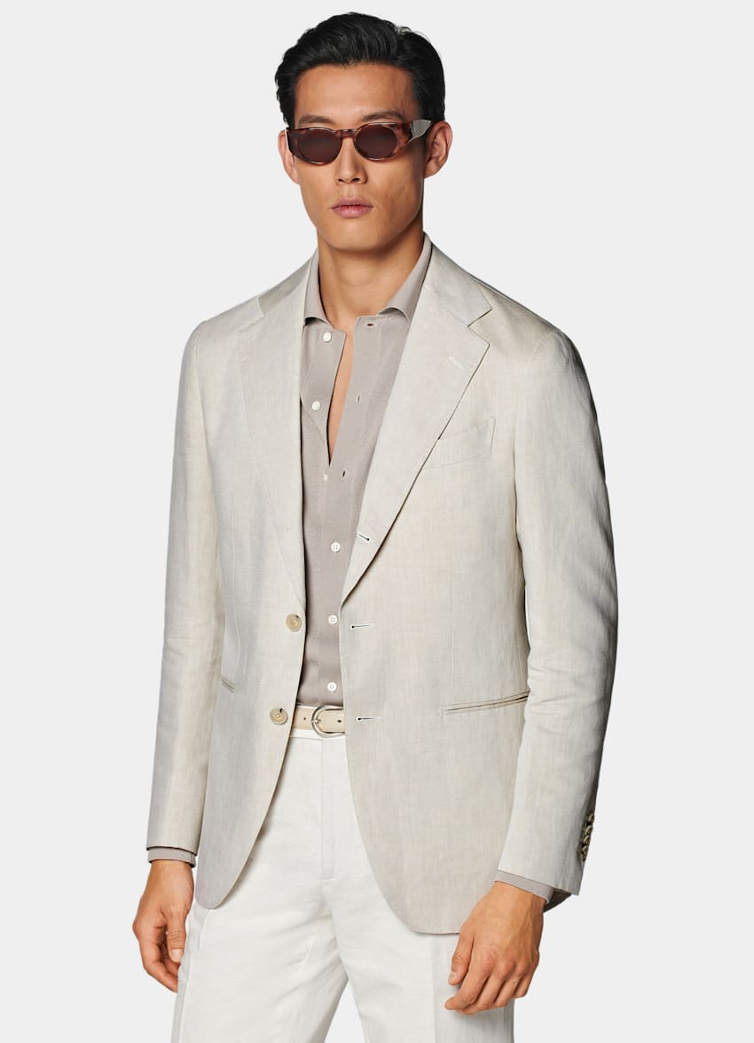 SUITSUPPLY 意大利 Di Sondrio 生产的棉、亚麻面料 Havana 砂砾色合体身型西装外套