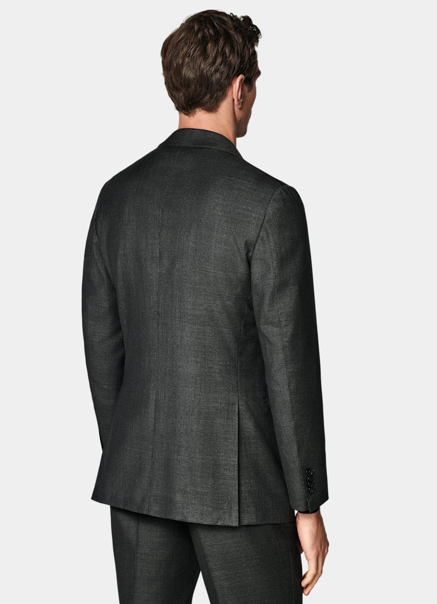 SUITSUPPLY Pure S110's Wool by Vitale Barberis Canonico, Italy Dark Grey Tailored Fit Havana Suit Jacket