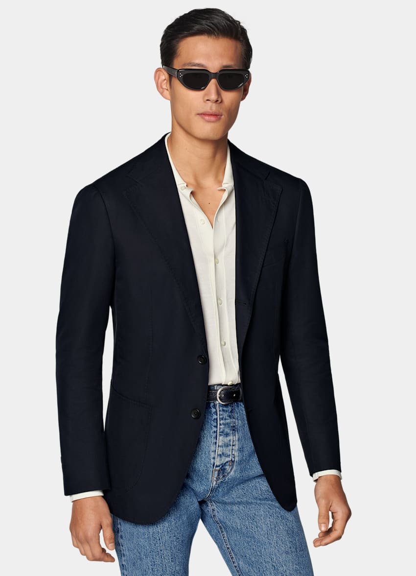 SUITSUPPLY Summer Pure Cotton by E.Thomas, Italy Navy Relaxed Fit Roma Blazer