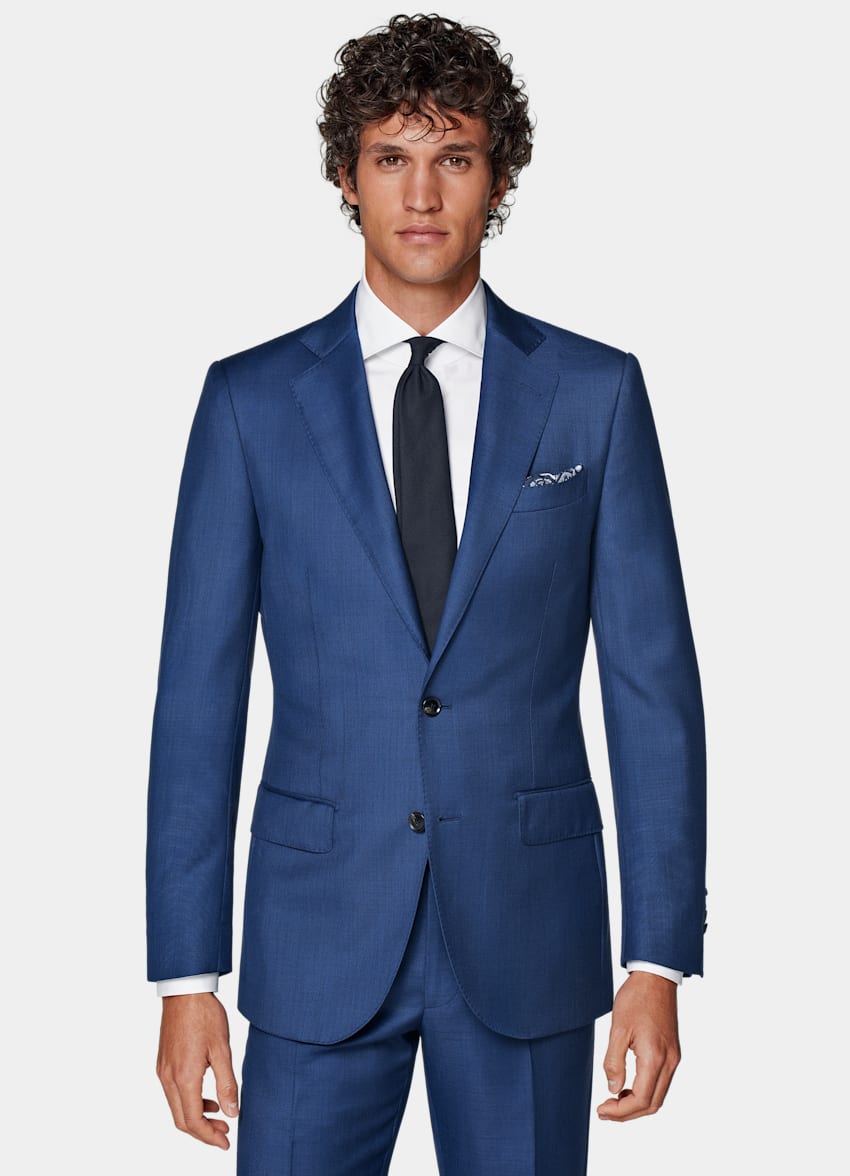 Mid Blue Lazio Suit Jacket | Pure Wool S110's Single Breasted ...