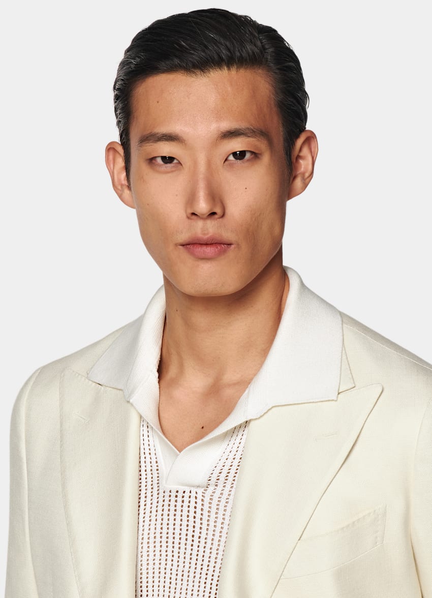 SUITSUPPLY All Season Cotton Silk by E.Thomas, Italy Off-White Tailored Fit Havana Dinner Jacket
