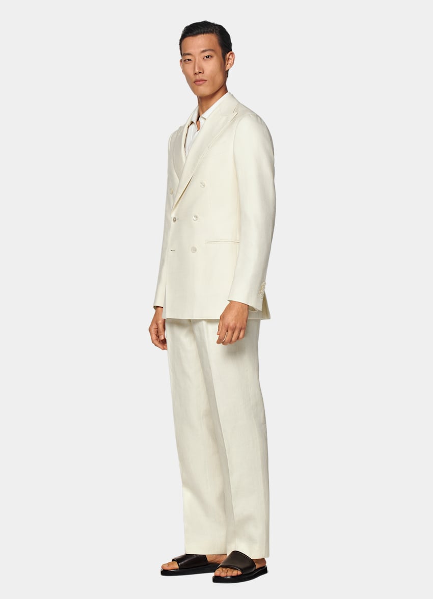 SUITSUPPLY Cotton Silk by E.Thomas, Italy Off-White Tailored Fit Havana Dinner Jacket
