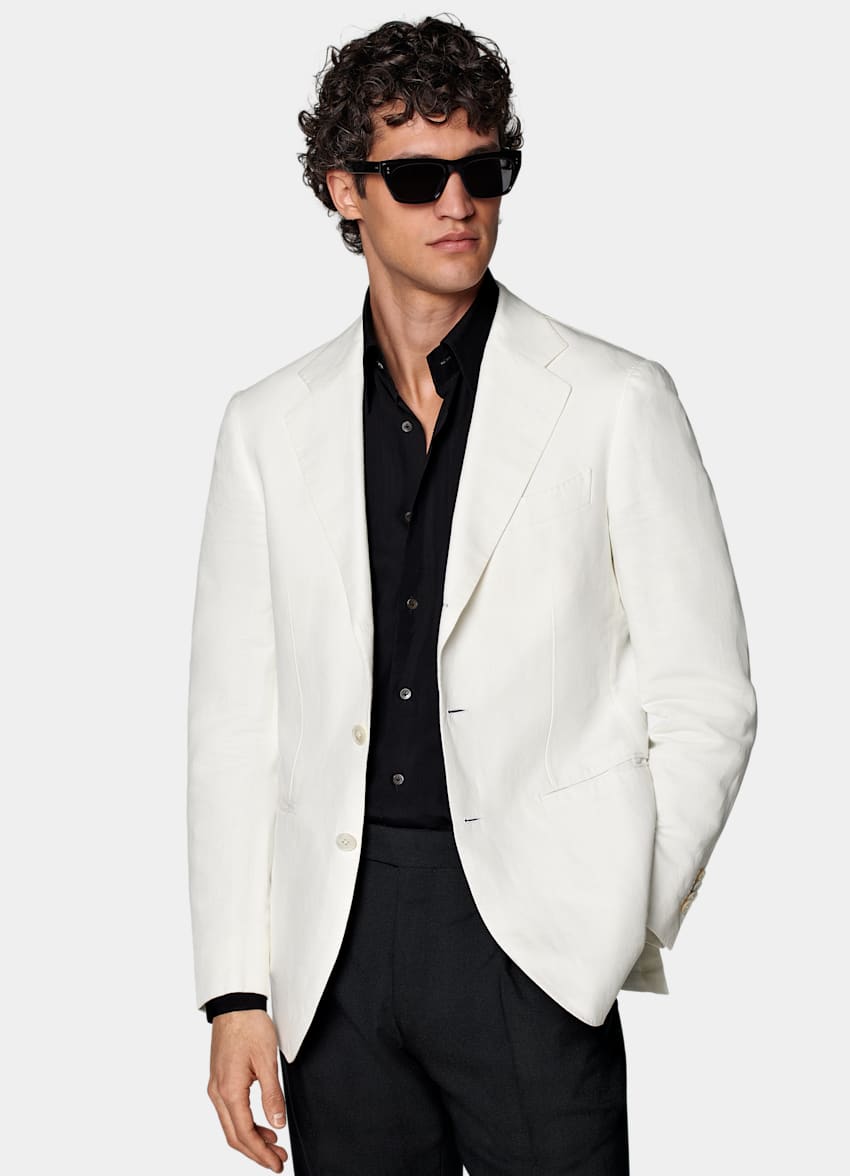 SUITSUPPLY Linen Cotton by Di Sondrio, Italy Off-White Havana Blazer