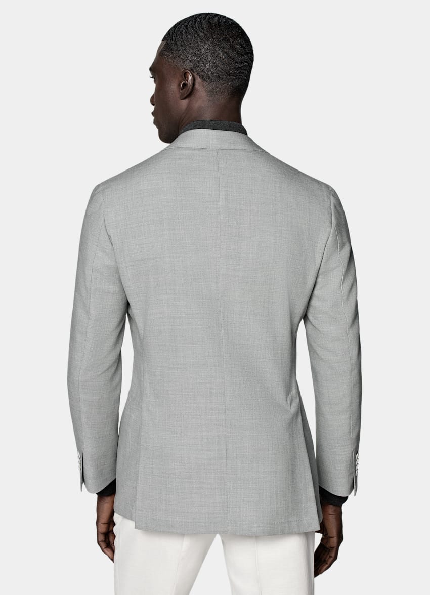 SUITSUPPLY All Season Pure 4-Ply Traveller Wool by Rogna, Italy Light Grey Tailored Fit Havana Blazer
