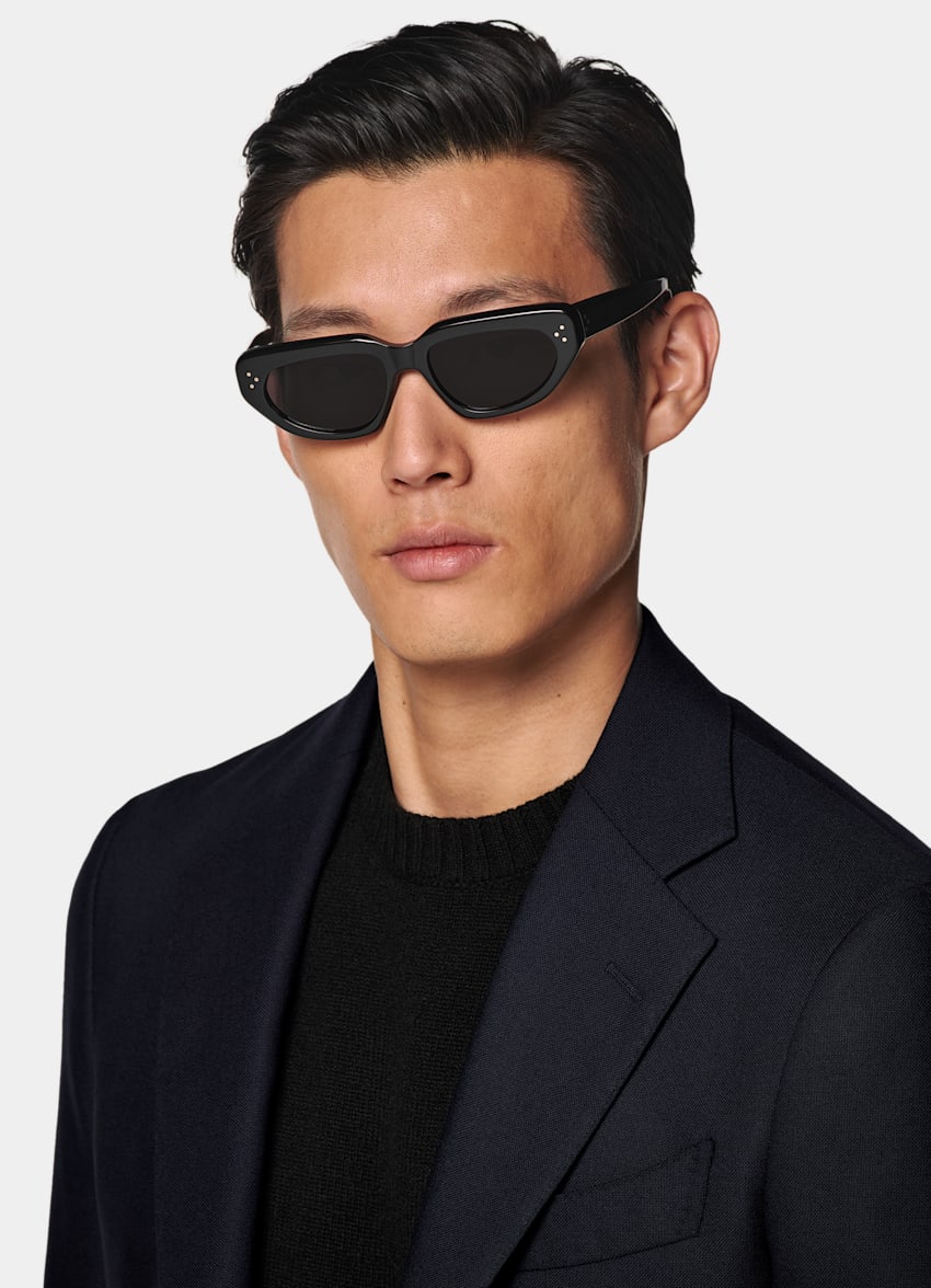 SUITSUPPLY All Season Pure 4-Ply Traveller Wool by Rogna, Italy Navy Tailored Fit Havana Suit Jacket