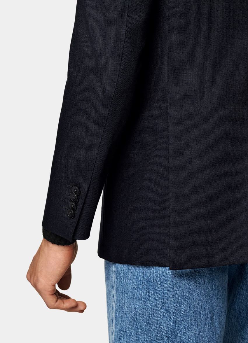 SUITSUPPLY All Season Pure 4-Ply Traveller Wool by Rogna, Italy Navy Tailored Fit Havana Suit Jacket