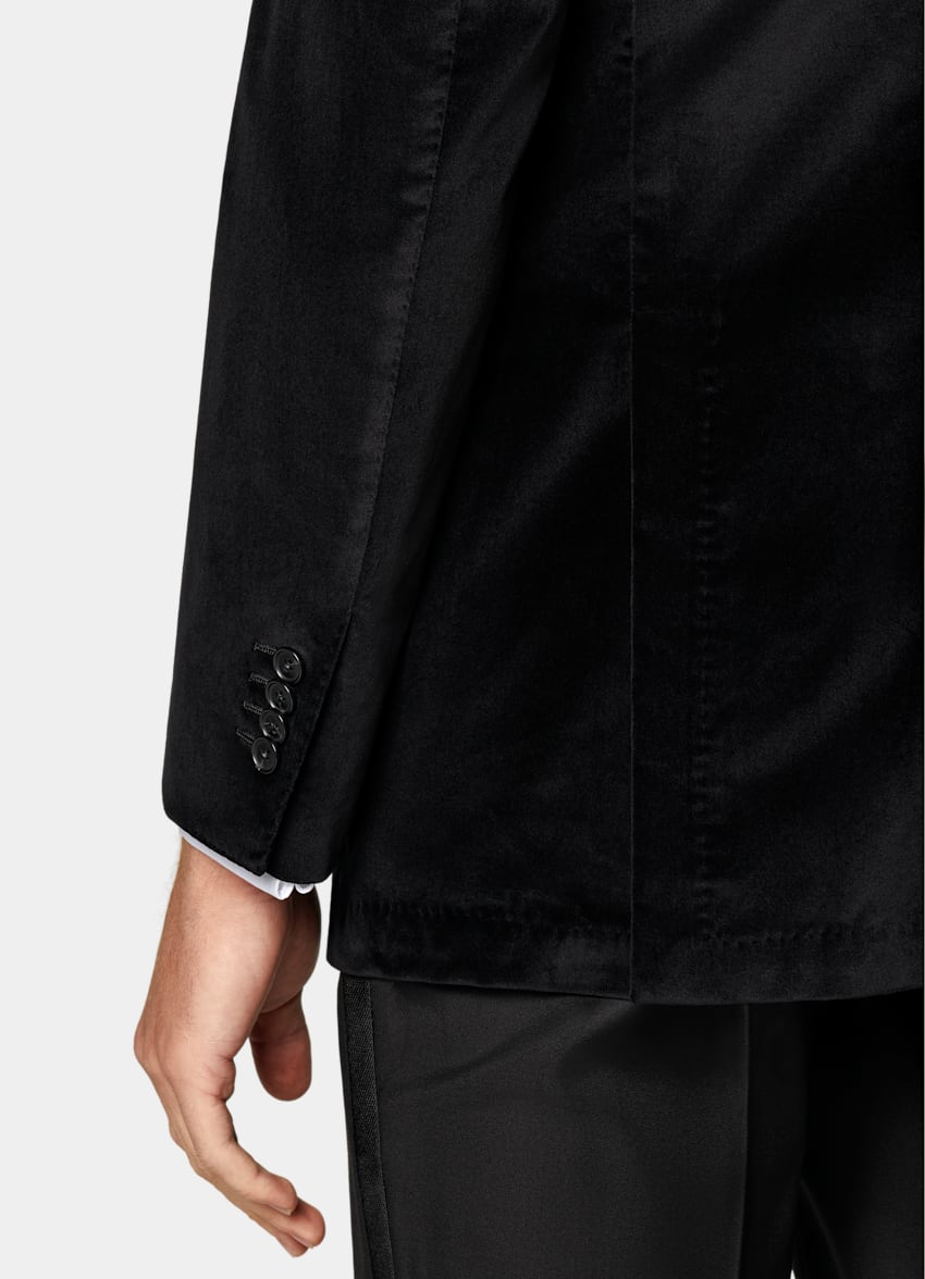 SUITSUPPLY Stretch Cotton Velvet by Pontoglio, Italy Black Tailored Fit Havana Dinner Jacket
