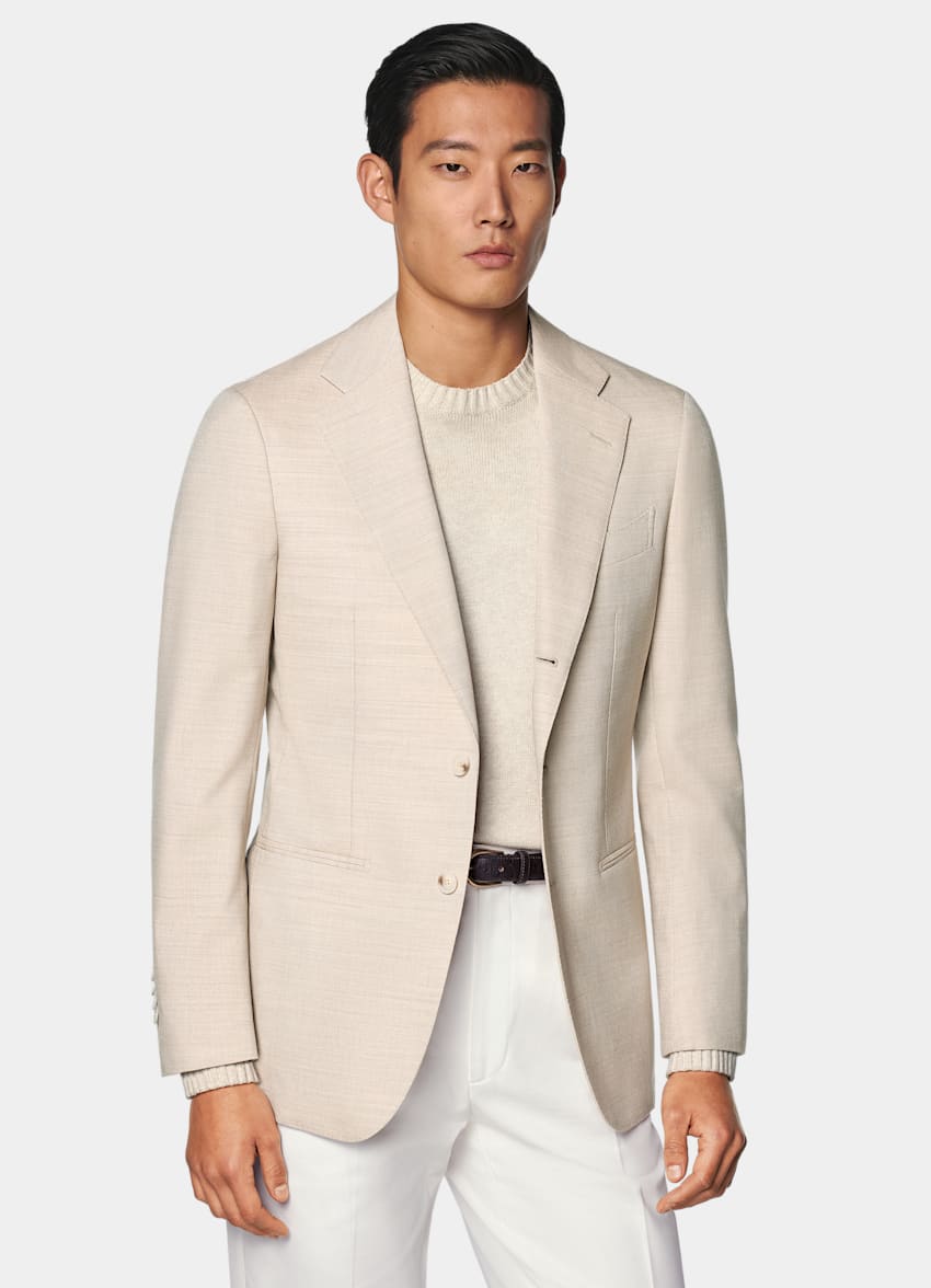 SUITSUPPLY All season Pura lana Traveller 4-ply - Rogna, Italia Giacca da abito Havana color sabbia tailored fit