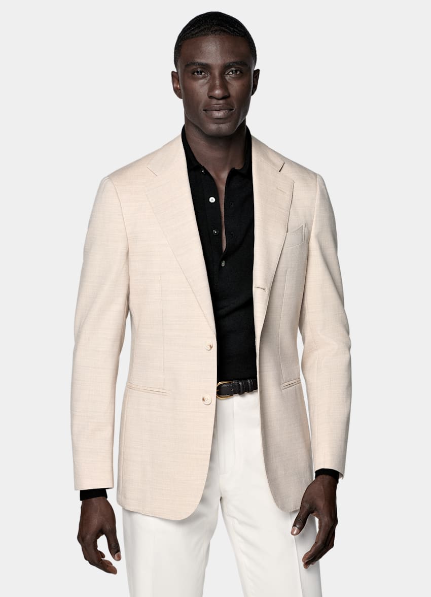 SUITSUPPLY All Season Lana de 4 cabos sin arrugas de Rogna, Italia Blazer de traje Havana arena corte Tailored