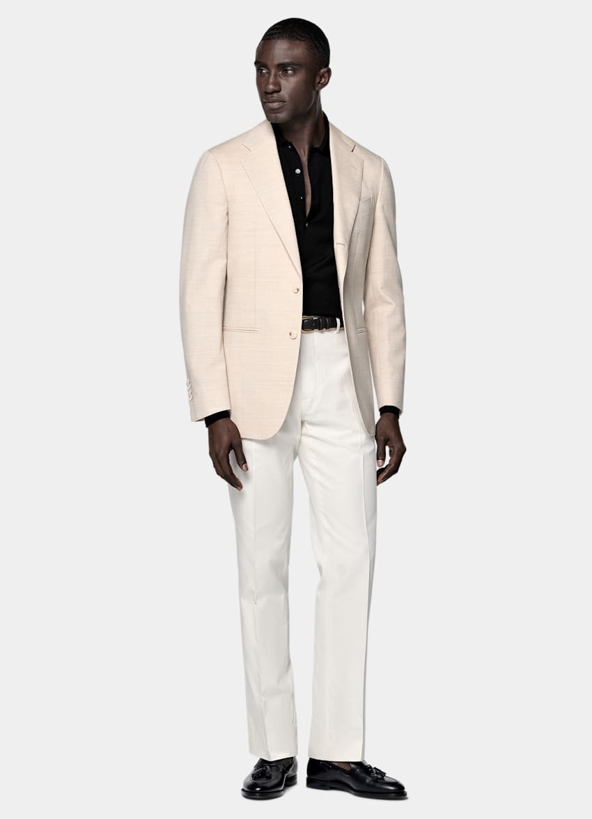 SUITSUPPLY All Season Lana de 4 cabos sin arrugas de Rogna, Italia Blazer de traje Havana arena corte Tailored