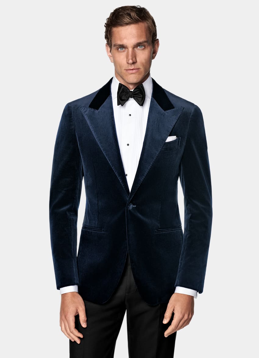 SUITSUPPLY Winter Stretch Cotton Velvet by Pontoglio, Italy Navy Tailored Fit Havana Dinner Jacket