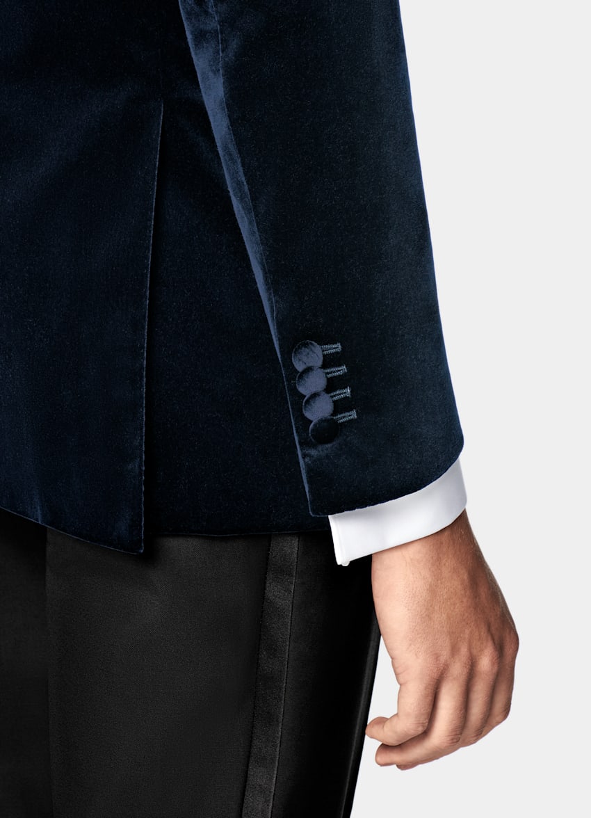 SUITSUPPLY Winter Stretch Cotton Velvet by Pontoglio, Italy Navy Tailored Fit Havana Dinner Jacket