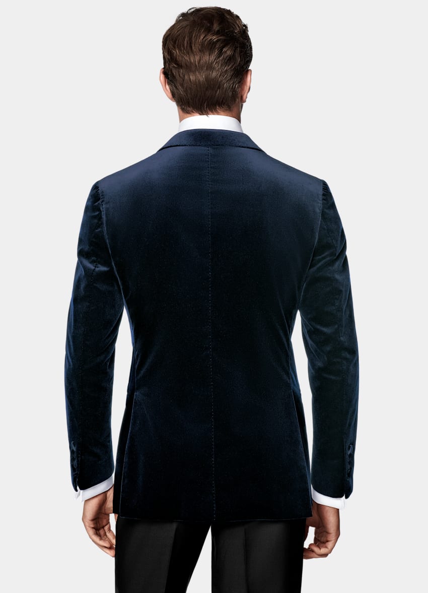 SUITSUPPLY Winter Stretch Cotton Velvet by Pontoglio, Italy Navy Tailored Fit Havana Dinner Jacket