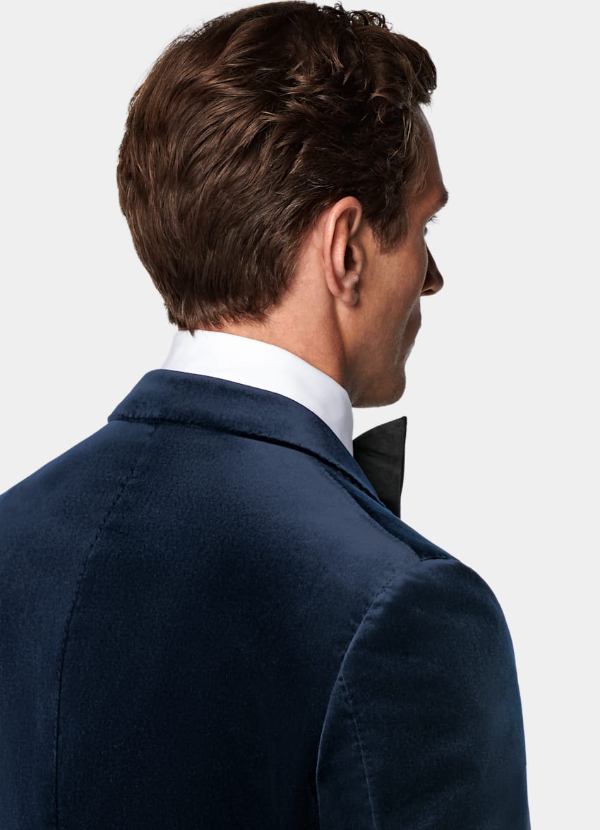 SUITSUPPLY Winter Stretch Cotton Velvet by Pontoglio, Italy Navy Tailored Fit Havana Dinner Jacket