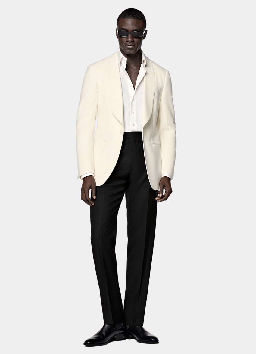 SUITSUPPLY All Season Wrinkle-Free 4-Ply Wool by Rogna, Italy Off-White Tailored Fit Havana Dinner Jacket