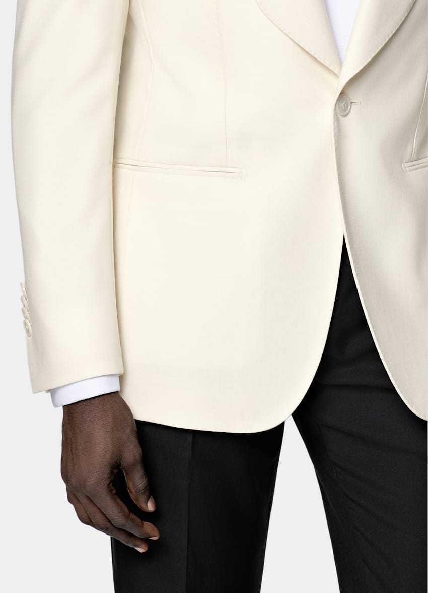 SUITSUPPLY All Season Pure 4-Ply Traveller Wool by Rogna, Italy Off-White Tailored Fit Havana Dinner Jacket