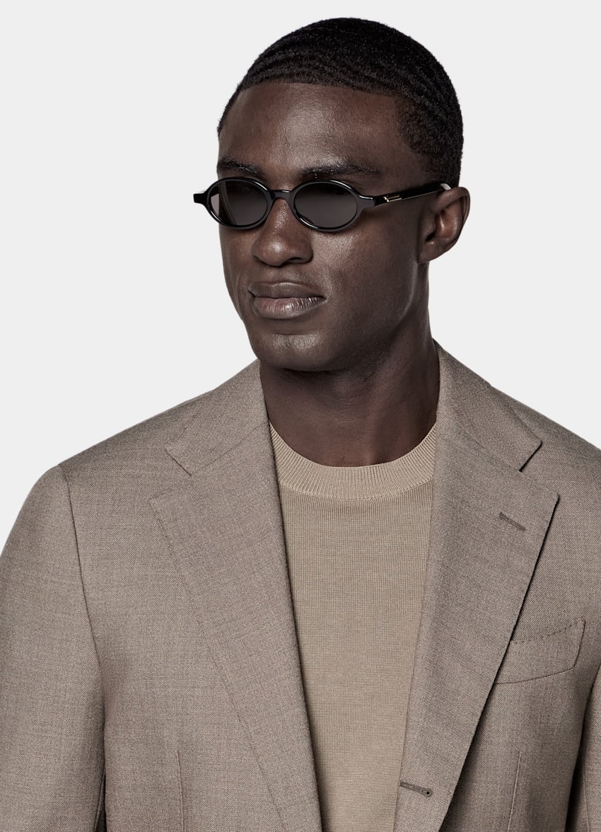 SUITSUPPLY All Season Wrinkle-Free 4-Ply Wool by Rogna, Italy Taupe Tailored Fit Havana Suit Jacket