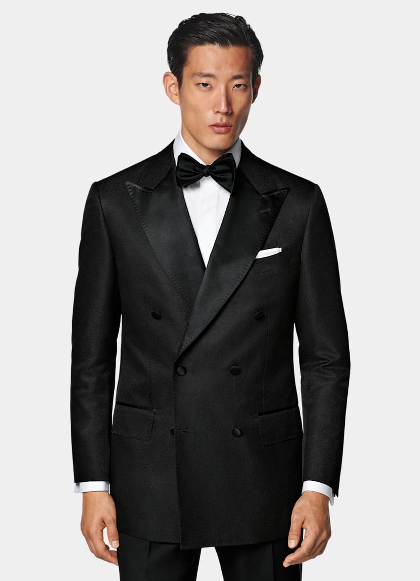 SUITSUPPLY All Season Silk Wool by Lanificio Ermenegildo Zegna, Italy Black Tailored Fit Milano Dinner Jacket
