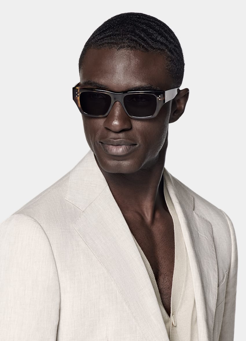 SUITSUPPLY Summer Linen Cotton by Di Sondrio, Italy Light Taupe Tailored Fit Havana Suit Jacket
