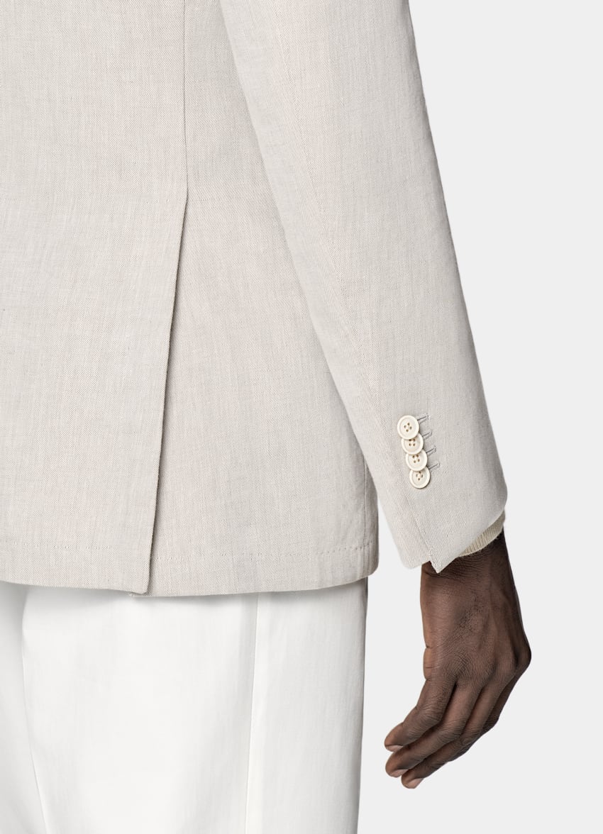 SUITSUPPLY Summer Linen Cotton by Di Sondrio, Italy Light Taupe Tailored Fit Havana Suit Jacket