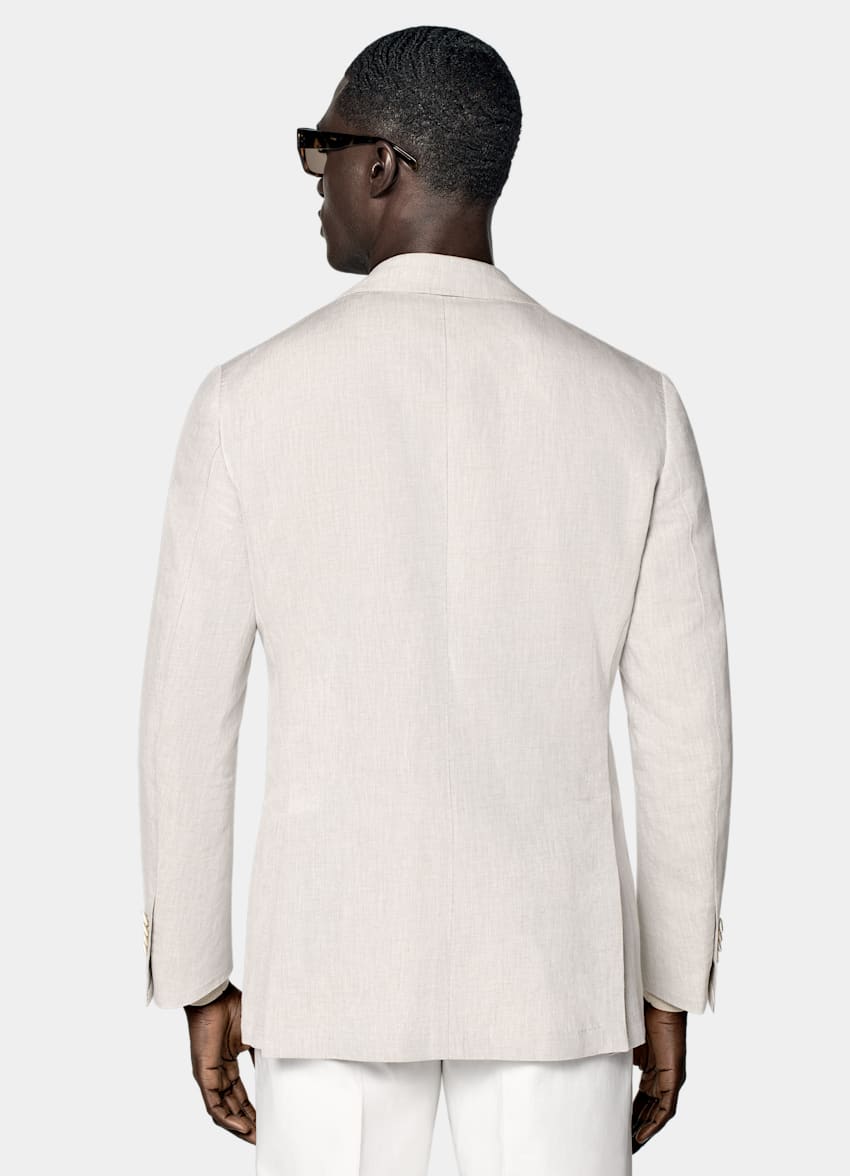 SUITSUPPLY Summer Linen Cotton by Di Sondrio, Italy Light Taupe Tailored Fit Havana Suit Jacket
