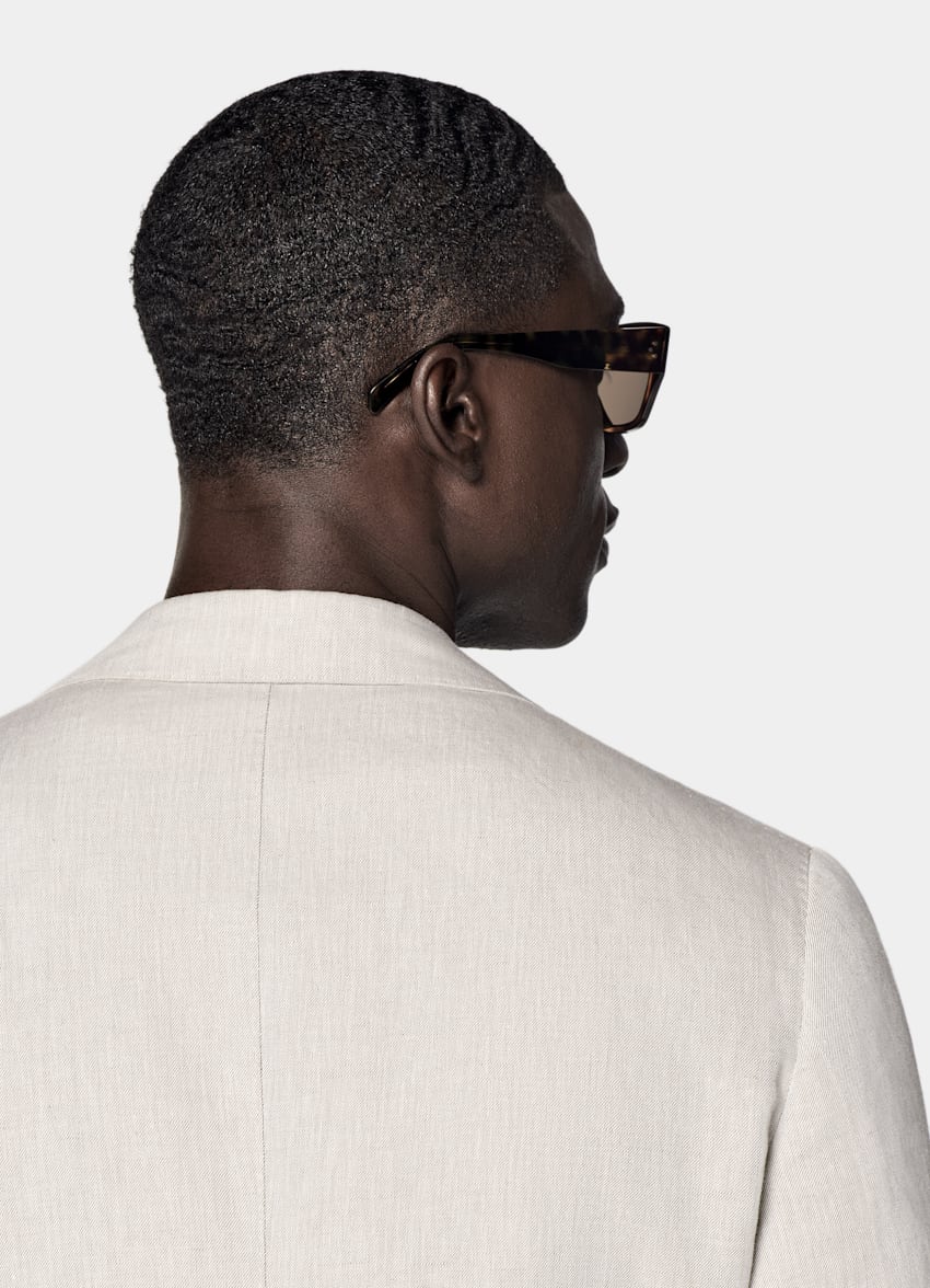 SUITSUPPLY Summer Linen Cotton by Di Sondrio, Italy Light Taupe Tailored Fit Havana Suit Jacket