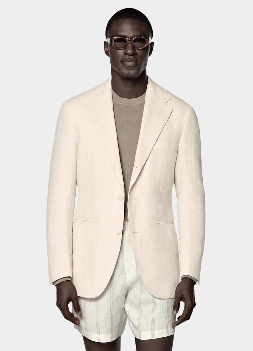 SUITSUPPLY Summer Pure Linen by Libeco, Belgium Sand Relaxed Fit Roma Suit Jacket