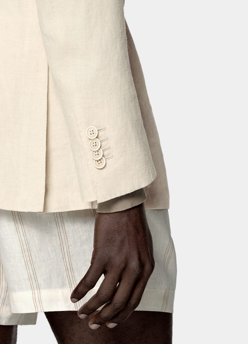 SUITSUPPLY Summer Pure Linen by Libeco, Belgium Sand Relaxed Fit Roma Suit Jacket