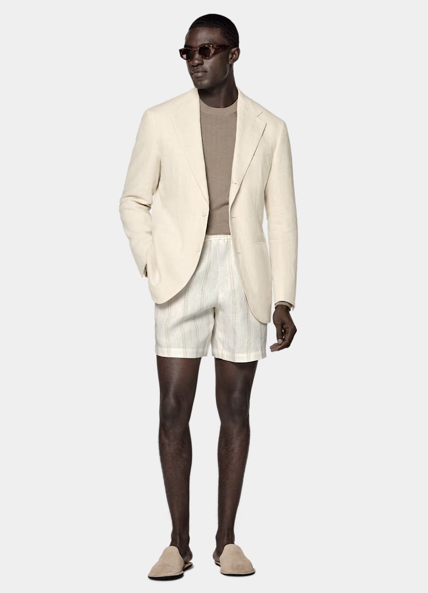 SUITSUPPLY Summer Pure Linen by Libeco, Belgium Sand Relaxed Fit Roma Suit Jacket