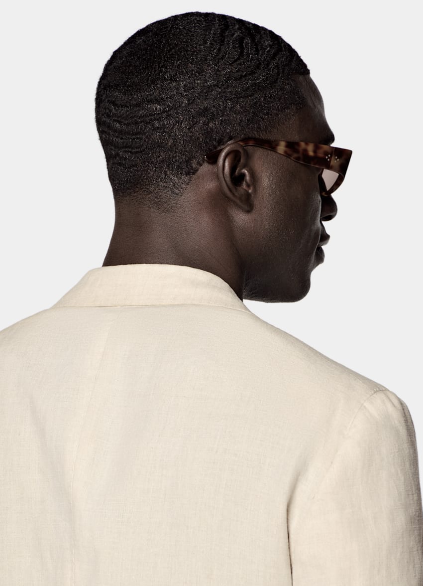 SUITSUPPLY Summer Pure Linen by Libeco, Belgium Sand Relaxed Fit Roma Suit Jacket