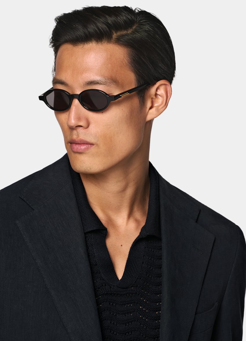 SUITSUPPLY Summer Pure Linen by Libeco, Belgium Navy Relaxed Fit Roma Suit Jacket