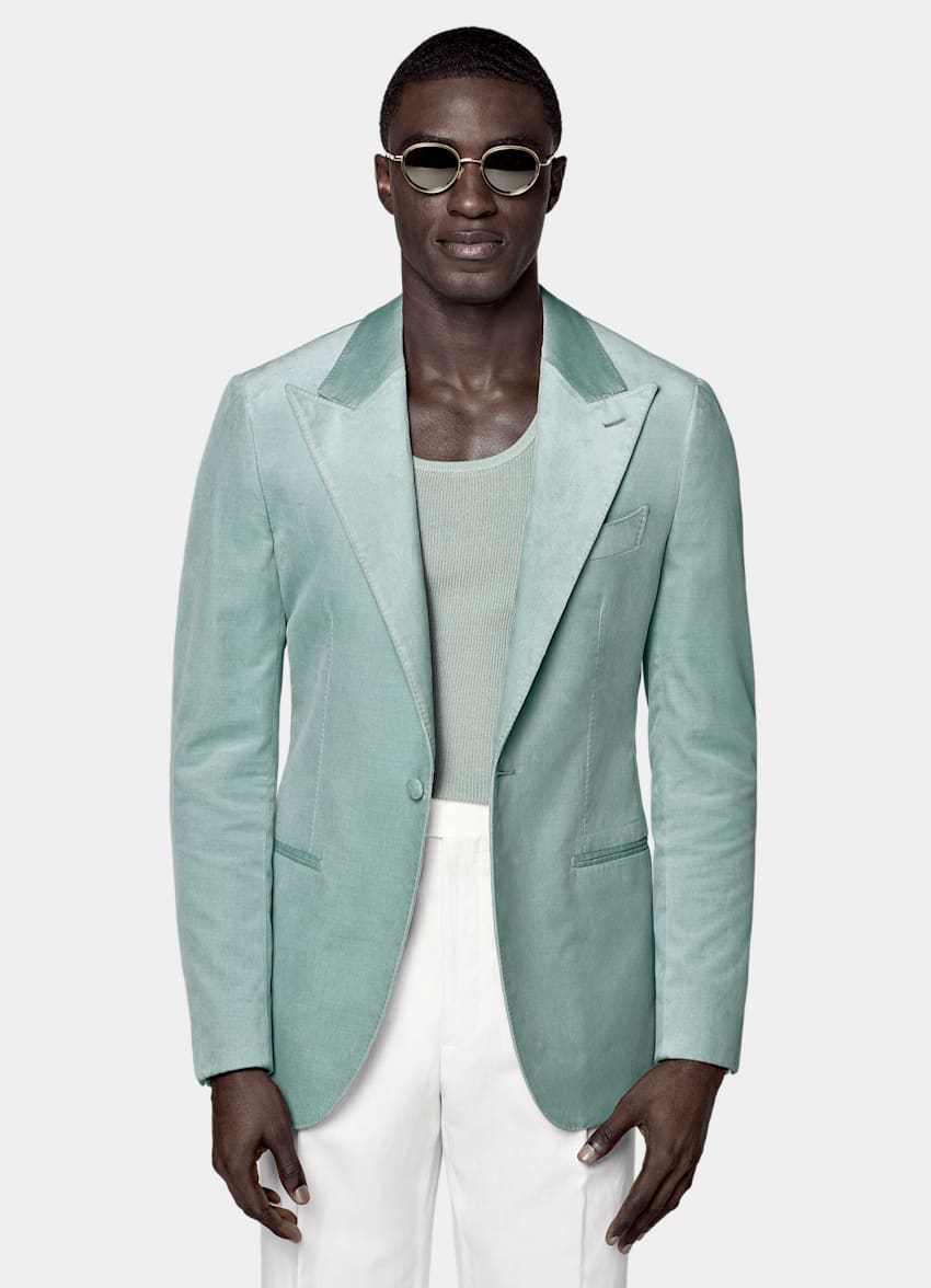 SUITSUPPLY All Season Stretch Cotton Velvet de Pontoglio, Italia Mid Blue Tailored Fit Havana Dinner Jacket